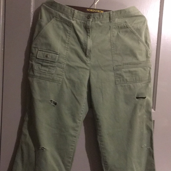 RL Vintage CARGO RALPH LAUREN WIDE LEG Army Green PANTS Raw Hem Size 12 - Picture 6 of 14
